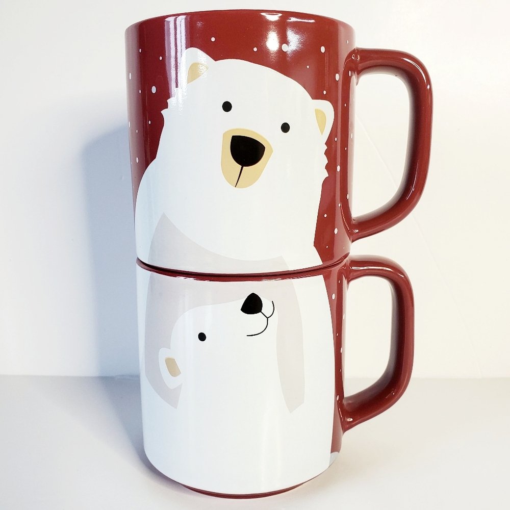 Tim Hortons 2019 Limited Edition Polar Bear Coffee Mug Set 4" Tall Stackable